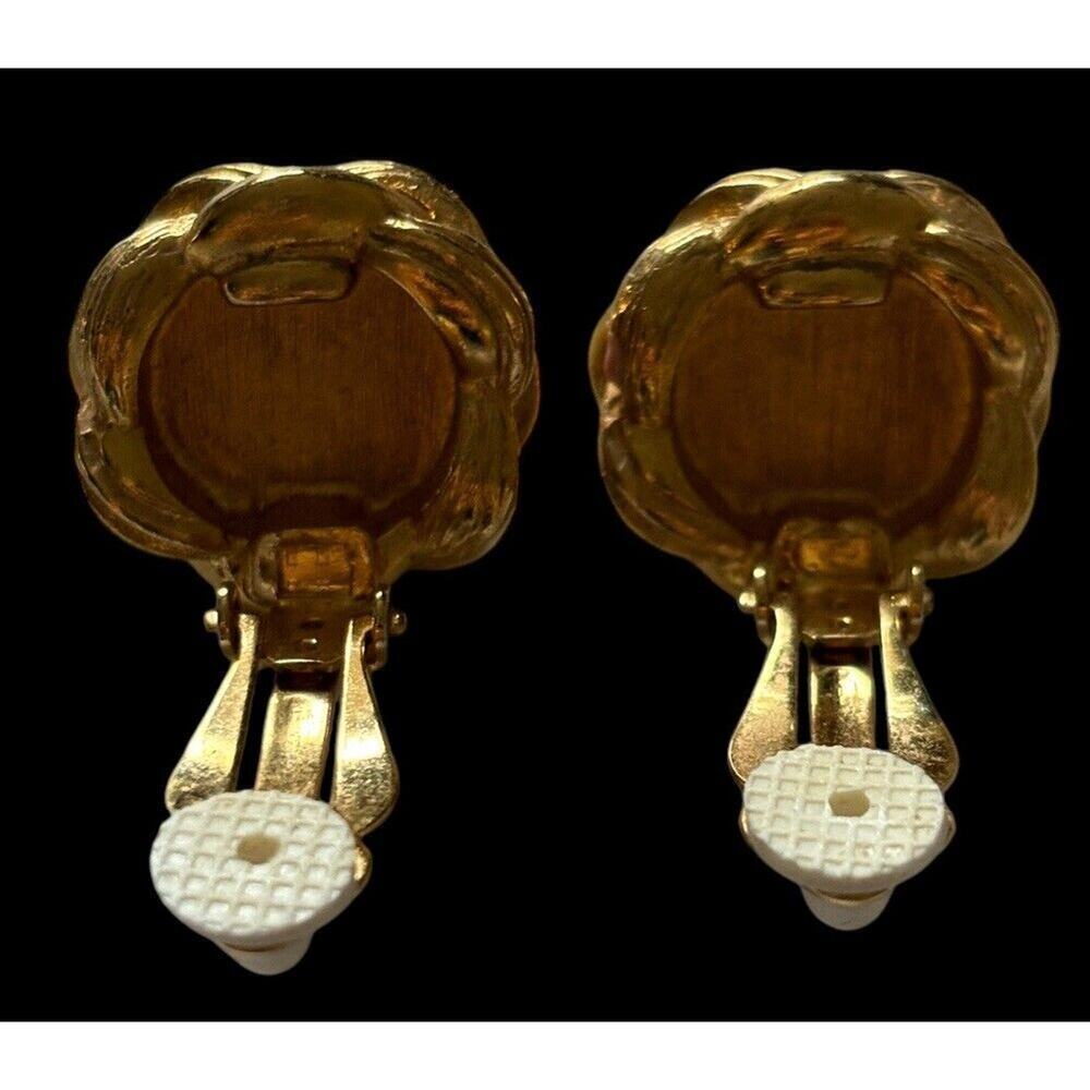 Braided Brushed Gold Tone Framed Pearl Clip On Earrings with Cushion Backs - Picture 2 of 7